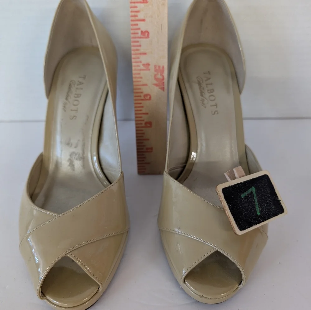 Talbots Shoes Cream Peep Toe Slight Platefom 5 Inches Heels 7W